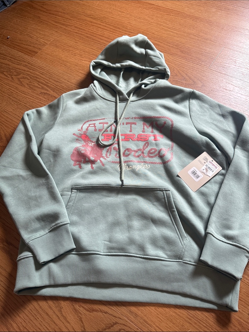 Wrangler Women’s Sage Green Crewneck Hoodie with Red Graphic